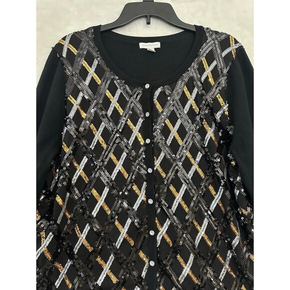 Charter Club Sequin Argyle Cardigan Sweater XL Holidays Party - Picture 3 of 8